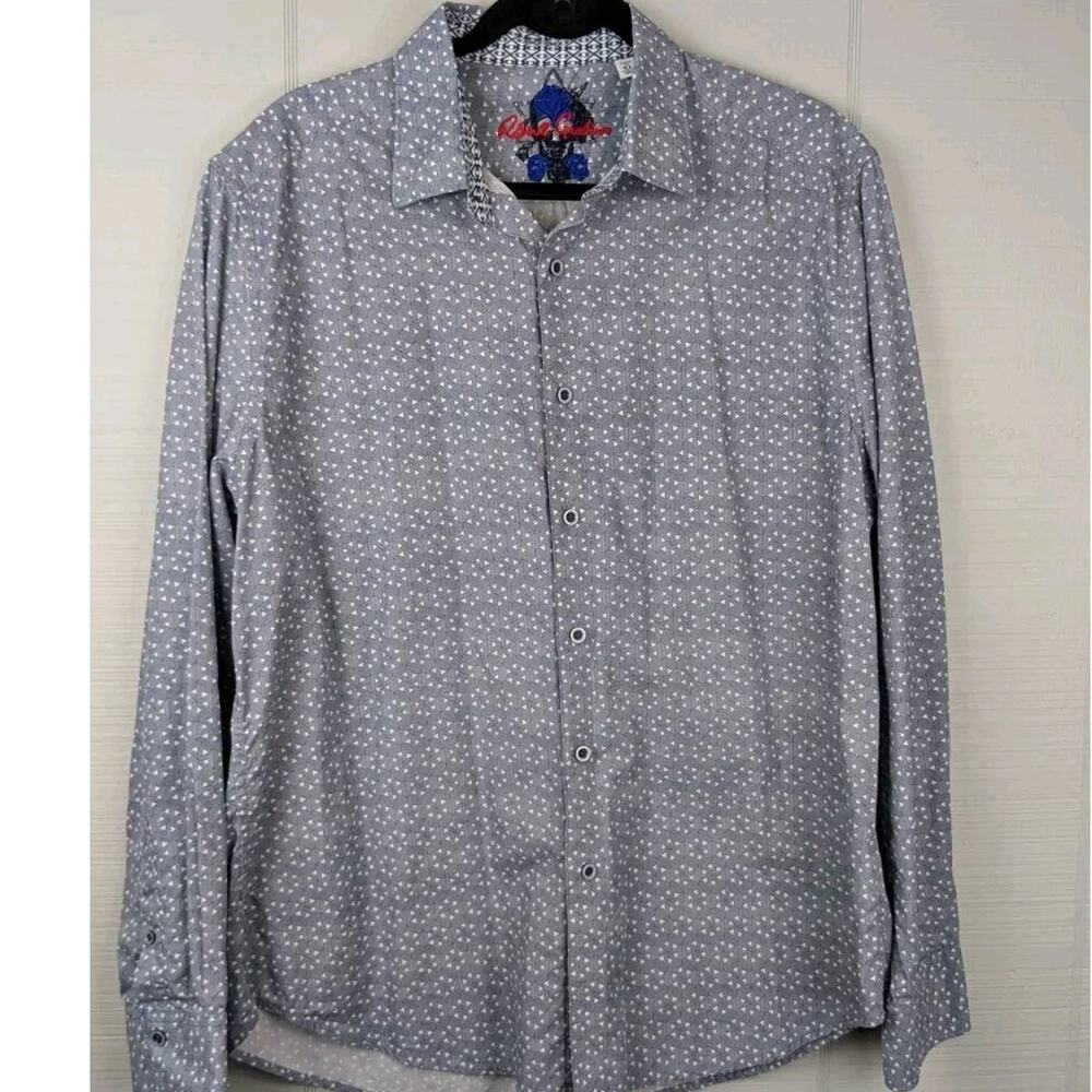 Robert Graham Amberley Shirt Mens XL Blue Geometric Flip Cuffs Long Sleeves